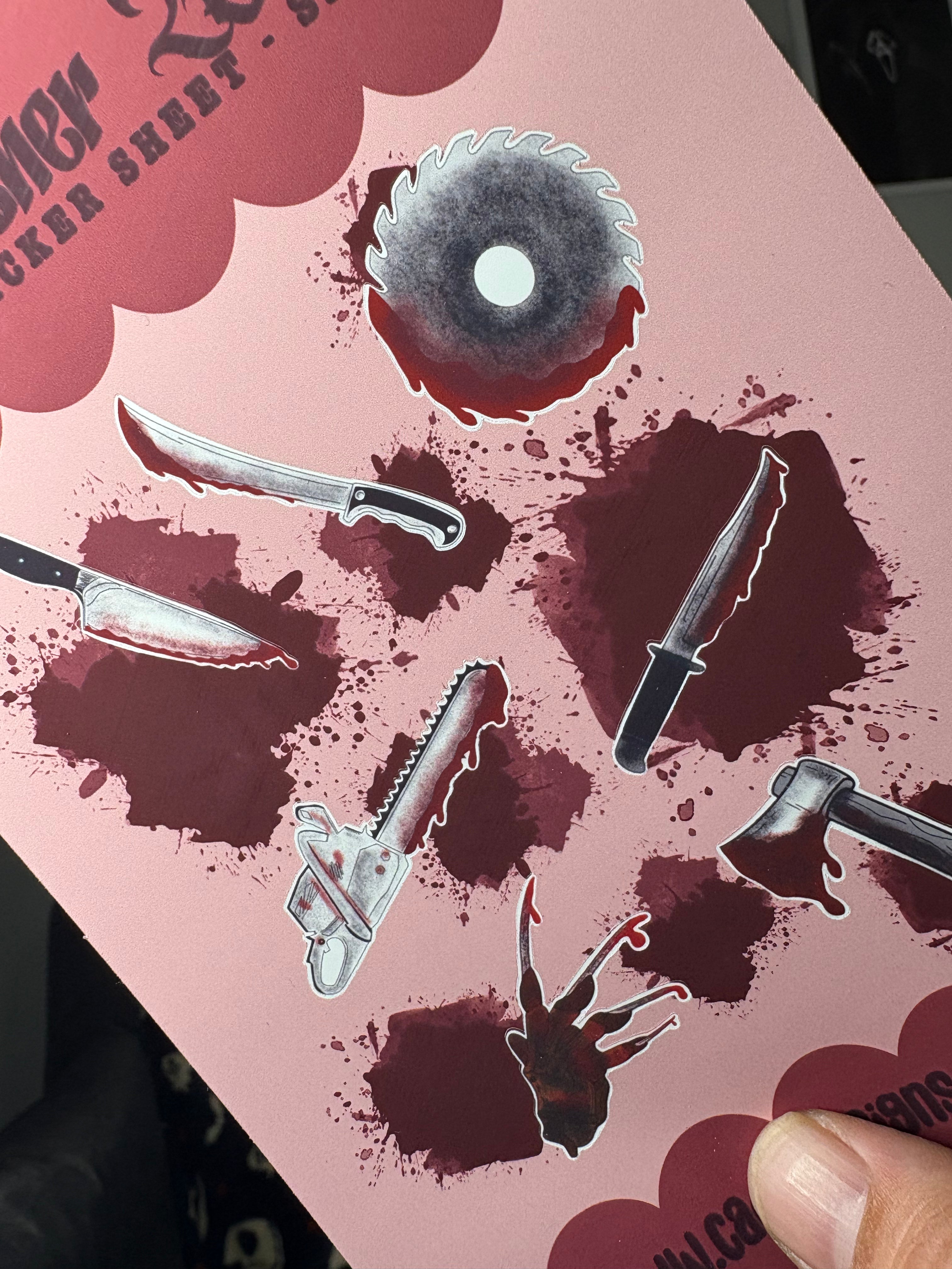 Horror Slasher Weapons Sticker Sheet
